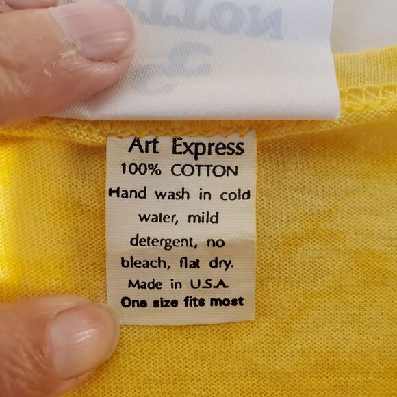 Cotton Code Yellow Maxi Dress Size L XL Tall Applique Short Sleeve Tie Dye USA - Picture 6 of 10